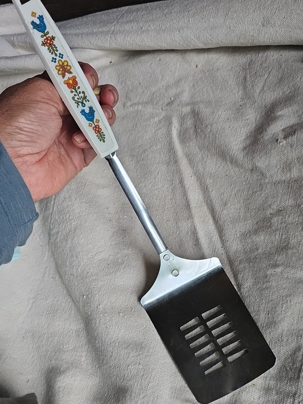 Vintage Ecko Spice Life  Slotted Turner Spatula Chromium Plated Rooster FLORAL